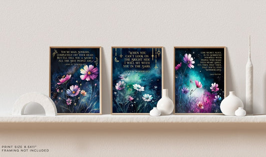 Alice in Wonderland Quotes 3 Piece Wall Art - When You Can't Look on the Bright Side - Book Lover Gift - Lewis Carroll - 8.5x11 inches