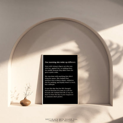 One Morning She Woke Up Different - Feminist Print - Female Empowerment - Gold Foil Print - Strong Women Quote