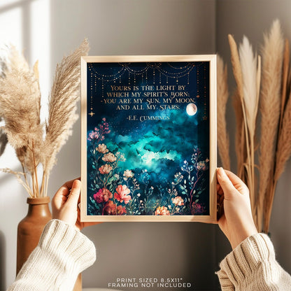 EE Cummings Poem - You Are My Sun My Moon and All My Stars - Gold Foil Print - Love Poem Wall Art - 8.5x11 inches