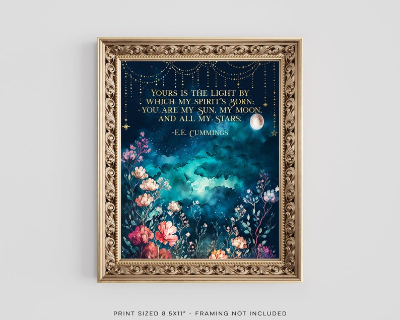 EE Cummings Poem - You Are My Sun My Moon and All My Stars - Gold Foil Print - Love Poem Wall Art - 8.5x11 inches