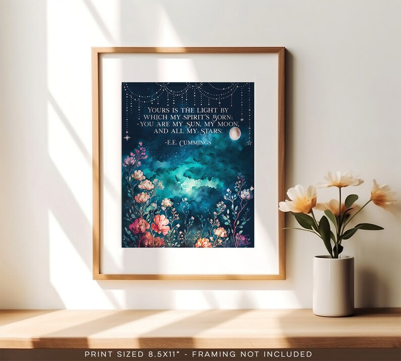 EE Cummings Poem - You Are My Sun My Moon and All My Stars - Gold Foil Print - Love Poem Wall Art - 8.5x11 inches