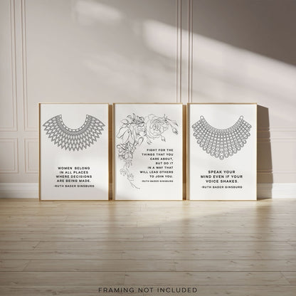 Ruth Bader Ginsburg Quote Posters - Set of 3 - Lawyer Gift - RBG Gift - Motivational Art - Speak your Mind - Feminism - 18x24