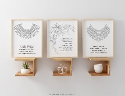 Ruth Bader Ginsburg Quote Posters - Set of 3 - Lawyer Gift - RBG Gift - Motivational Art - Speak your Mind - Feminism - 18x24