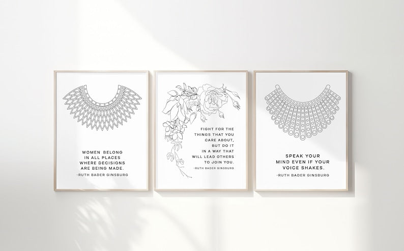 Ruth Bader Ginsburg Quote Posters - Set of 3 - Lawyer Gift - RBG Gift - Motivational Art - Speak your Mind - Feminism - 18x24