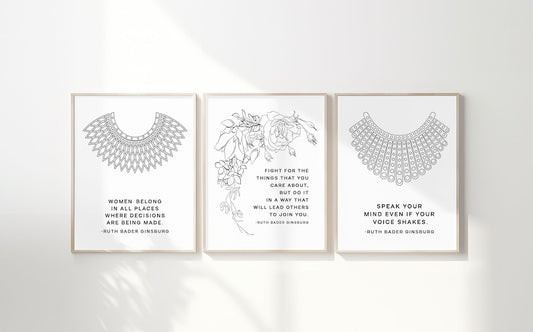 Ruth Bader Ginsburg Quote Posters - Set of 3 - Lawyer Gift - RBG Gift - Motivational Art - Speak your Mind - Feminism - 18x24