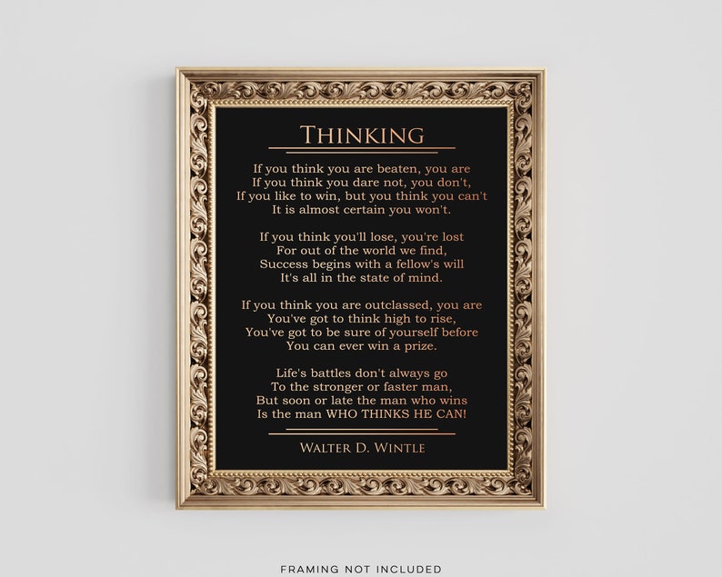 Thinking by Walter D Wintle Poem - Graduation Gift - Famous Literature Poster - Inspirational Quote Gold Foil Print - Motivational Poem