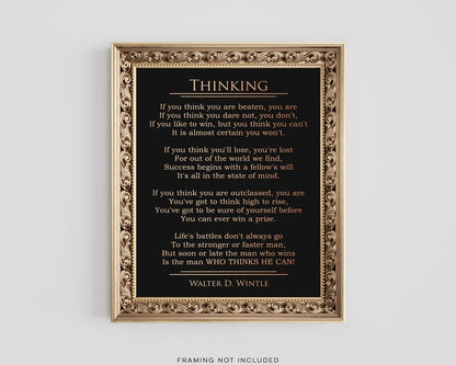 Thinking by Walter D Wintle Poem - Graduation Gift - Famous Literature Poster - Inspirational Quote Gold Foil Print - Motivational Poem