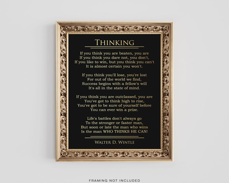 Thinking by Walter D Wintle Poem - Graduation Gift - Famous Literature Poster - Inspirational Quote Gold Foil Print - Motivational Poem