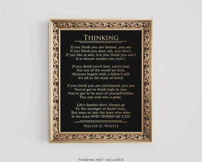 Thinking by Walter D Wintle Poem - Graduation Gift - Famous Literature Poster - Inspirational Quote Gold Foil Print - Motivational Poem