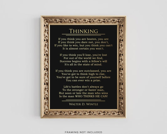 Thinking by Walter D Wintle Poem - Graduation Gift - Famous Literature Poster - Inspirational Quote Gold Foil Print - Motivational Poem