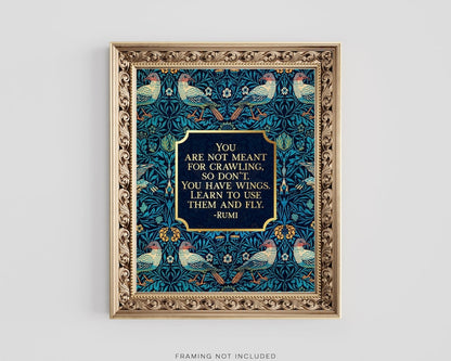 Rumi Quote Print - Gold Foil Print - Rumi Inspirational Quote - William Morris Art - Graduation Gift