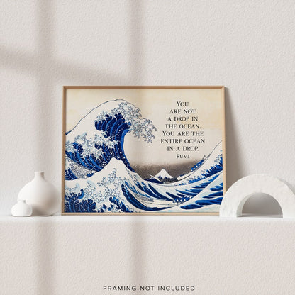 Rumi Quote - You are not a drop in the ocean - Rumi Poetry Art - Great Wave off Kanagawa - Katsushika Hokusai Art