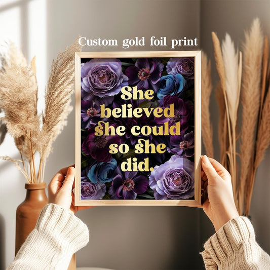 Custom Gold Foil Floral Print: Personalized Quote Art