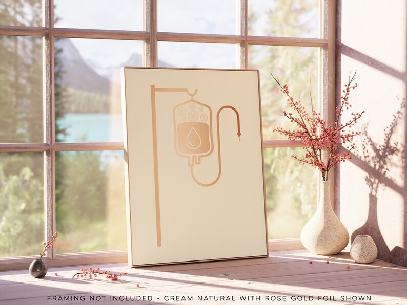 Gold Foil IV Therapy Bag Print: Minimalist Clinic Decor