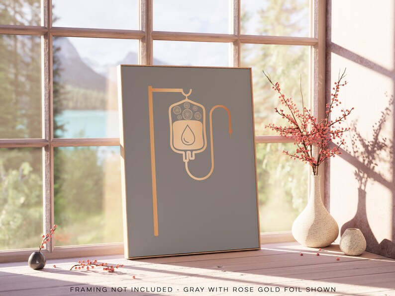 Gold Foil IV Therapy Bag Print: Minimalist Clinic Decor