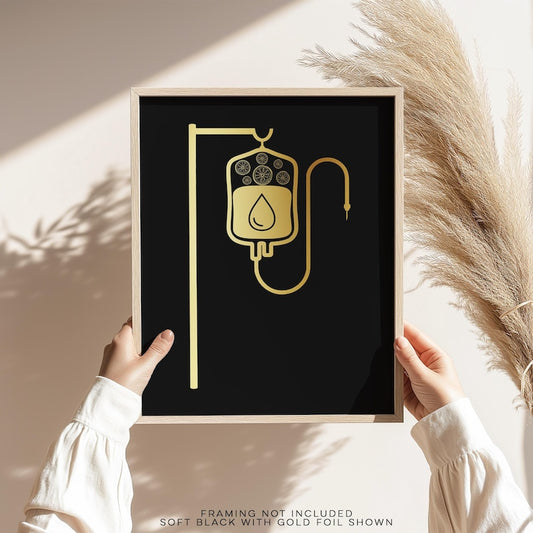 Gold Foil IV Therapy Bag Print: Minimalist Clinic Decor