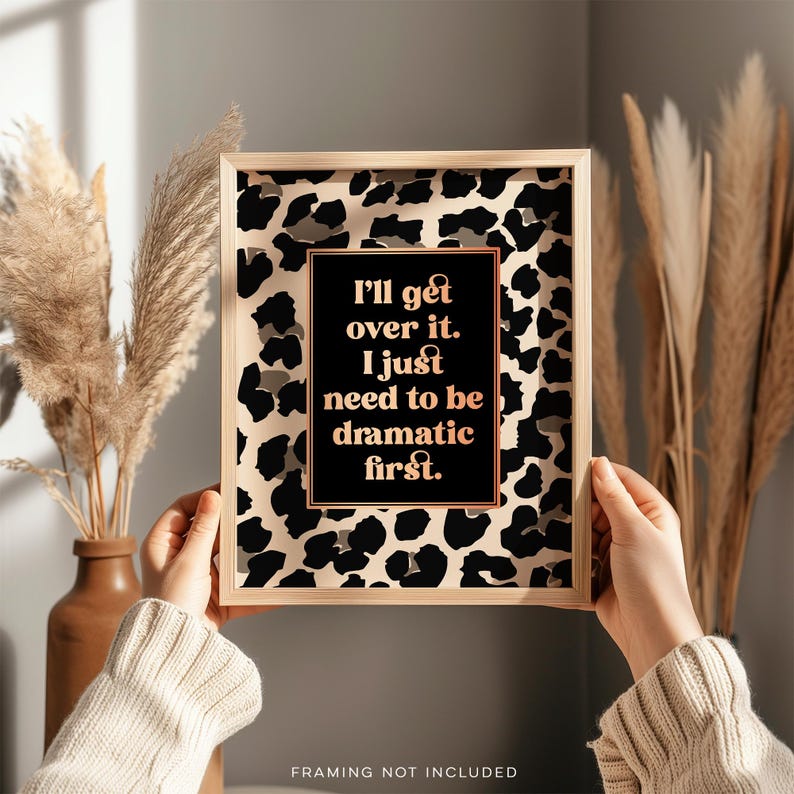 Funny Anxiety Gold Foil Print: Leopard Print Sarcastic Wall Art