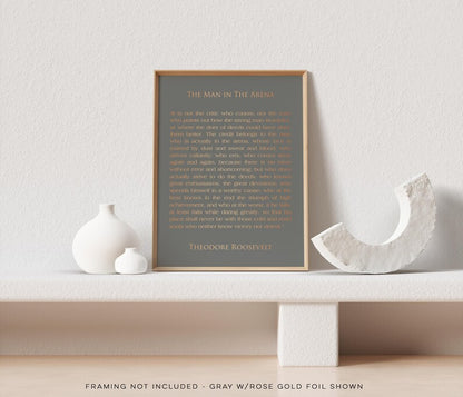 The Man in the Arena Gold Foil Print: Theodore Roosevelt Quote