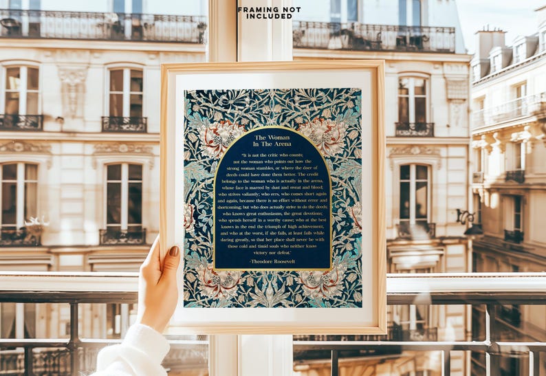 The Woman in the Arena, Gold Foil Print, Theodore Roosevelt Speech, William Morris Art, Daring Greatly, Office Decor for Women