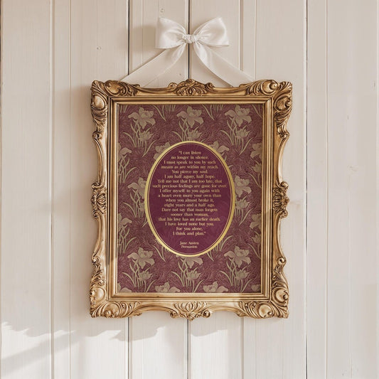 Jane Austen Persuasion Print: Captain Wentworth Love Letter, Gold Foil, William Morris Floral