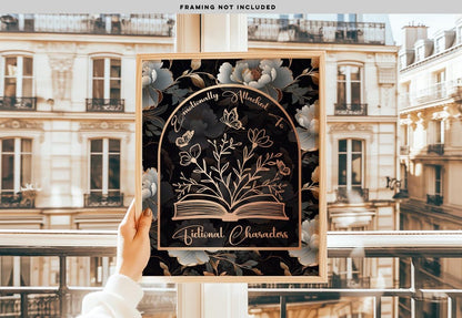 Gold Foil Fictional Characters Print: Gothic Floral Wall Art