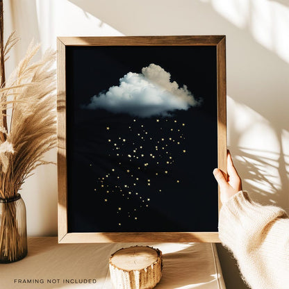Gold Foil Cloud Raining Stars Print: Dark Academia Wall Art