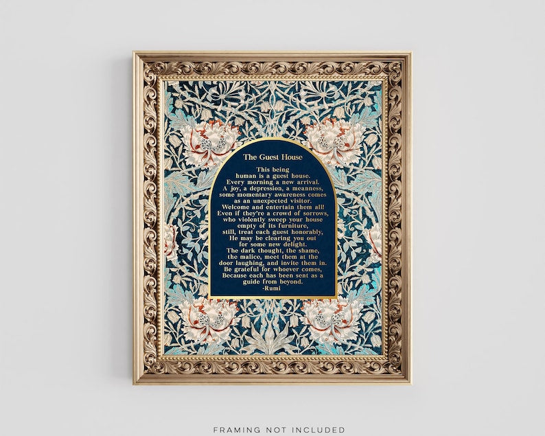 Rumi The Guest House - Gold Foil Print - Mindfulness Gift - William Morris Art