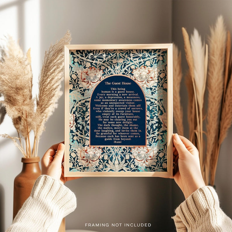 Rumi The Guest House - Gold Foil Print - Mindfulness Gift - William Morris Art