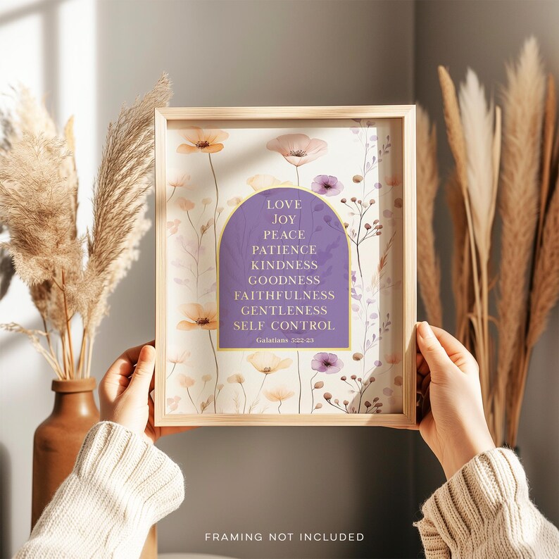 Gold Foil Fruit Of The Spirit Print: Christian Scripture, Wildflower Art