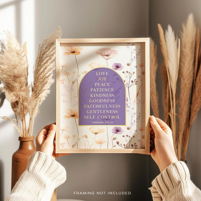 Gold Foil Fruit Of The Spirit Print: Christian Scripture, Wildflower Art