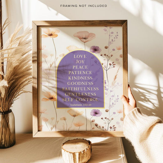 Gold Foil Fruit Of The Spirit Print: Christian Scripture, Wildflower Art