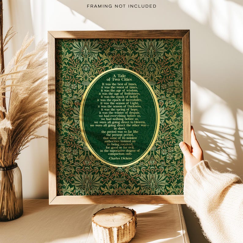 Charles Dickens 'A Tale of Two Cities' Gold Foil Print - William Morris Flower Garden