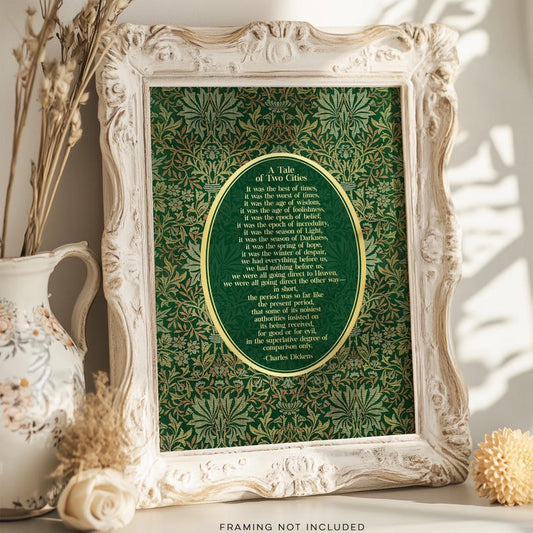 Charles Dickens 'A Tale of Two Cities' Gold Foil Print - William Morris Flower Garden