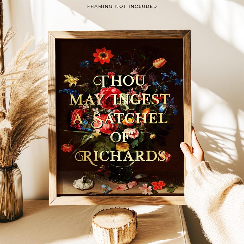 Gold Foil Funny Wall Art: Moody Floral Vintage Painting
