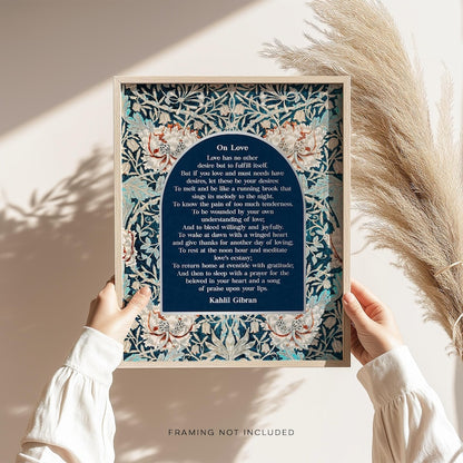 Kahlil Gibran 'On Love' Gold Foil Print - William Morris Inspired Art