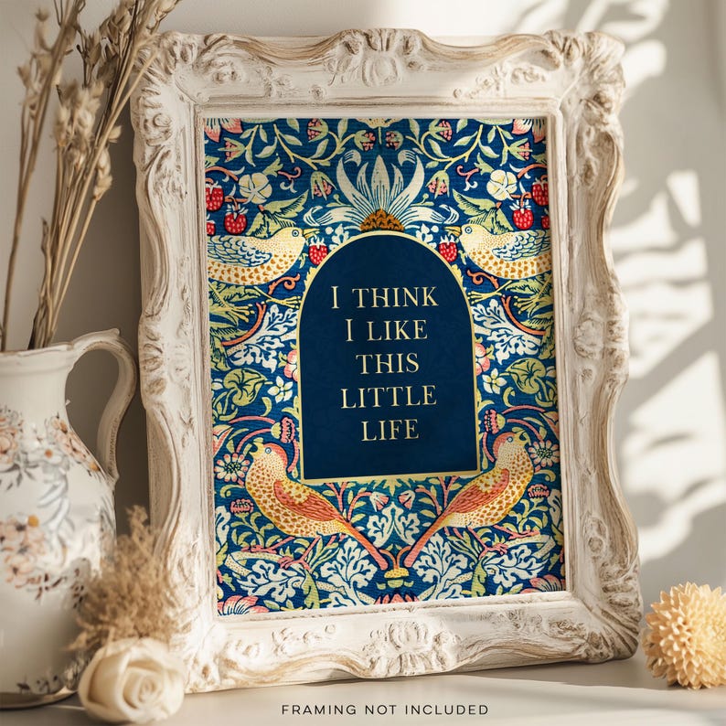 This Little Life Wall Art, Gold Foil Print, Aesthetic Apartment, William Morris Wall Art, Strawberry Thief, Retro Quote Print