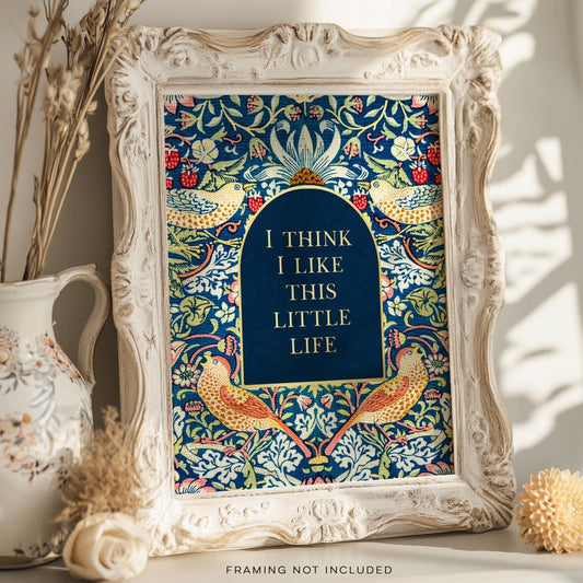 This Little Life Wall Art, Gold Foil Print, Aesthetic Apartment, William Morris Wall Art, Strawberry Thief, Retro Quote Print