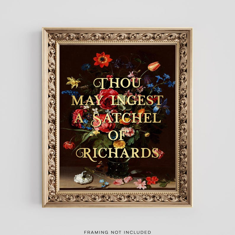Gold Foil Funny Wall Art: Moody Floral Vintage Painting