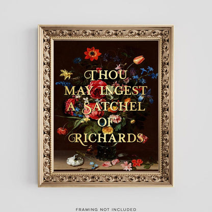 Gold Foil Funny Wall Art: Moody Floral Vintage Painting