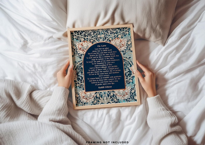 Kahlil Gibran 'On Love' Gold Foil Print - William Morris Inspired Art