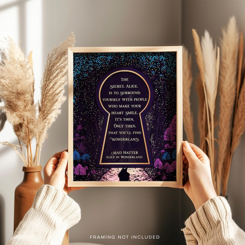 Alice in Wonderland Wall Art - The Secret Quote - Through the Keyhole - Mad Hatter Quote - Gold Foil Print - Lewis Carroll - Bookish