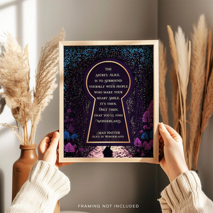 Alice in Wonderland Wall Art - The Secret Quote - Through the Keyhole - Mad Hatter Quote - Gold Foil Print - Lewis Carroll - Bookish