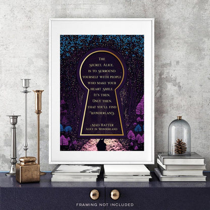 Alice in Wonderland Wall Art - The Secret Quote - Through the Keyhole - Mad Hatter Quote - Gold Foil Print - Lewis Carroll - Bookish