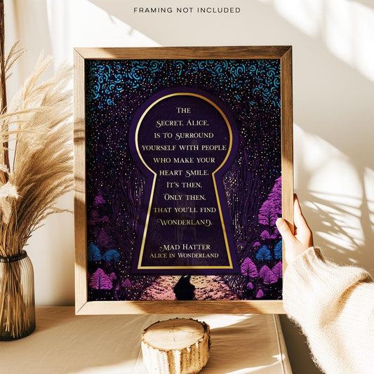 Alice in Wonderland Wall Art - The Secret Quote - Through the Keyhole - Mad Hatter Quote - Gold Foil Print - Lewis Carroll - Bookish