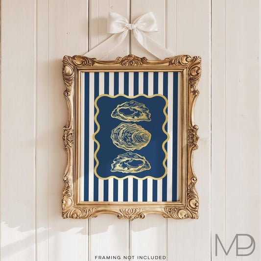 Gold Foil Oyster Art Print: Beachy Coastal Wall Decor