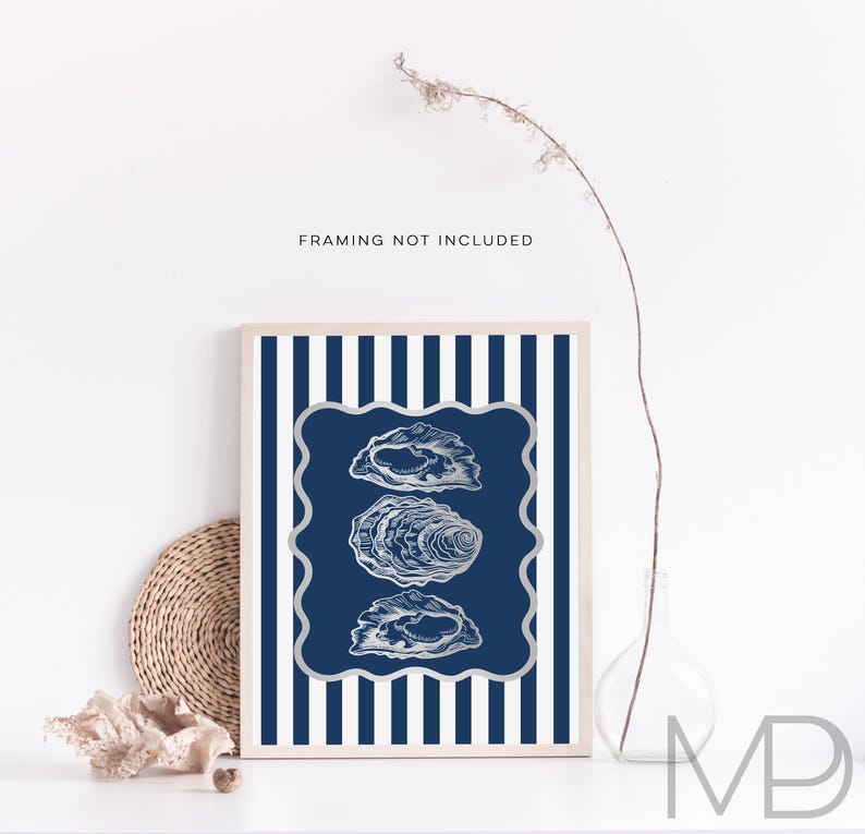 Gold Foil Oyster Art Print: Beachy Coastal Wall Decor