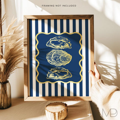 Gold Foil Oyster Art Print: Beachy Coastal Wall Decor
