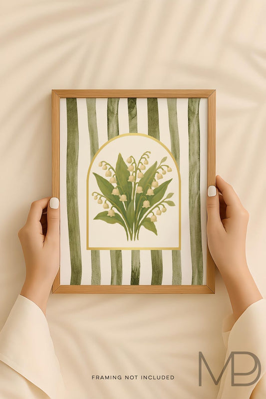 Modern Southern Floral Wall Art - Lily of the Valley Art Print - Gold Foil Print - Grandmillennial Art - Elegant Preppy Chinoiserie Decor