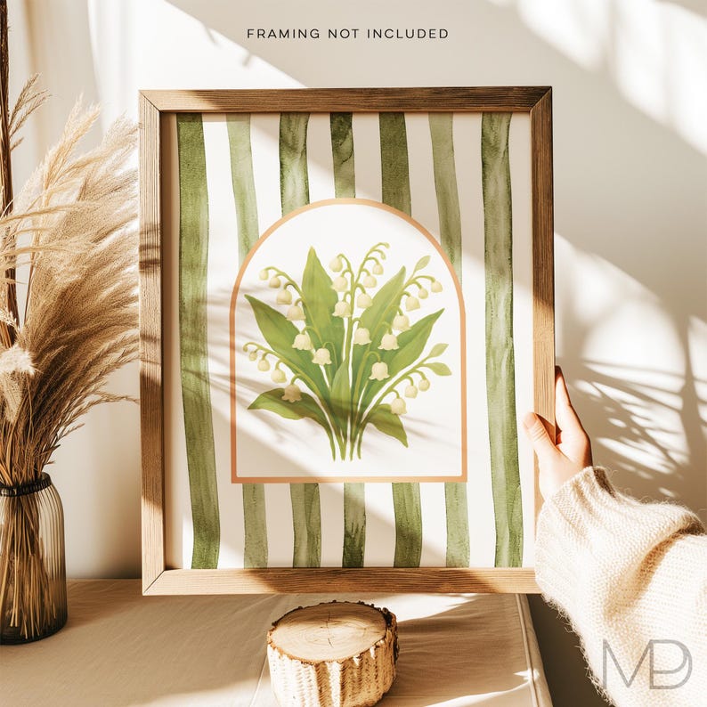 Modern Southern Floral Wall Art - Lily of the Valley Art Print - Gold Foil Print - Grandmillennial Art - Elegant Preppy Chinoiserie Decor