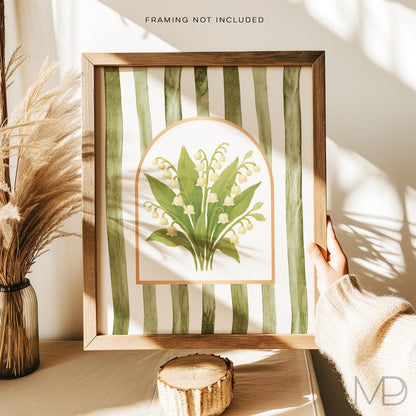 Modern Southern Floral Wall Art - Lily of the Valley Art Print - Gold Foil Print - Grandmillennial Art - Elegant Preppy Chinoiserie Decor